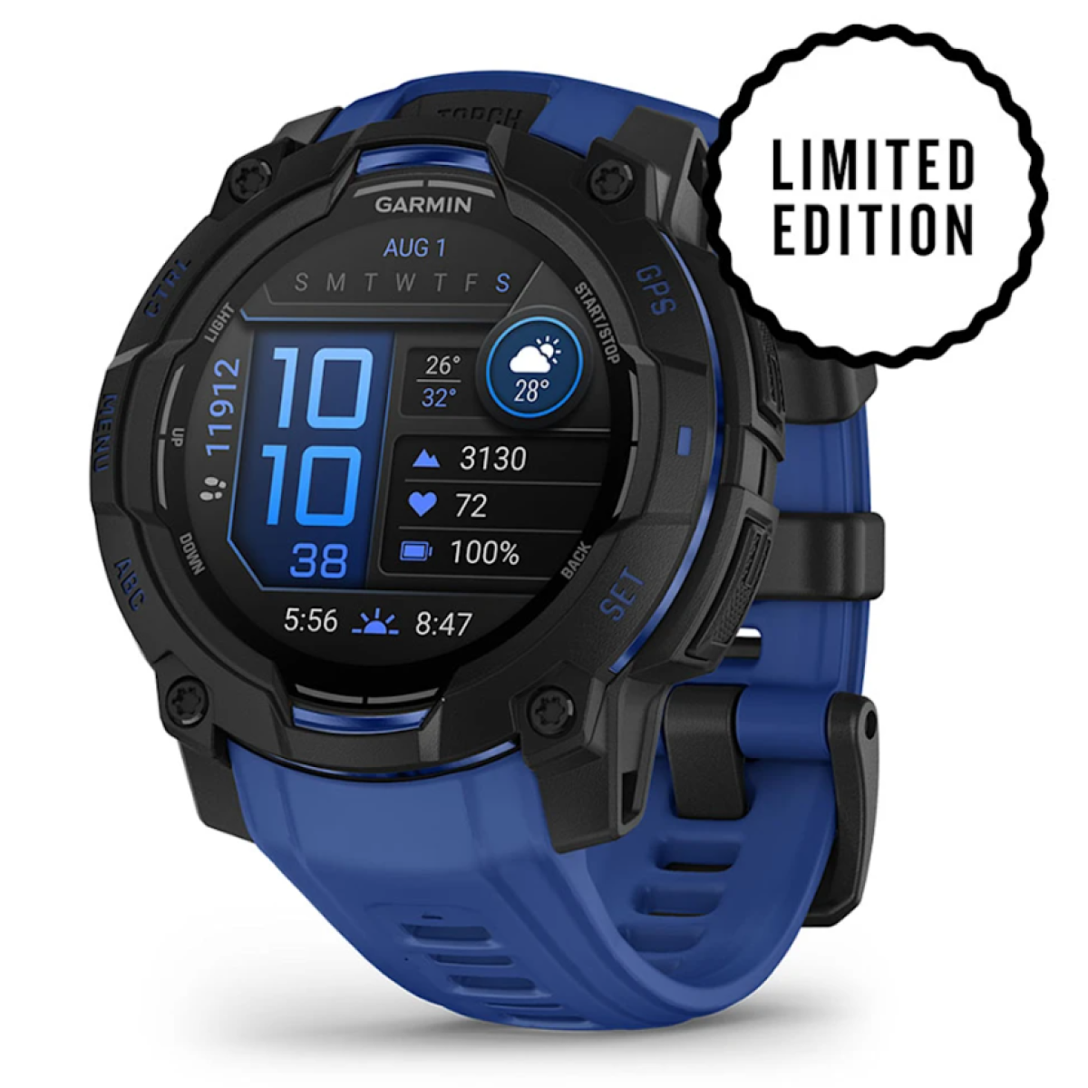 Garmin 010-03020-43 Instinct 3 AMOLED 本我系列 GPS 智慧腕錶 (50mm) (黑夜電光藍)